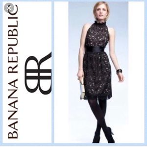 Banana Republic black dress cocktail lace holiday